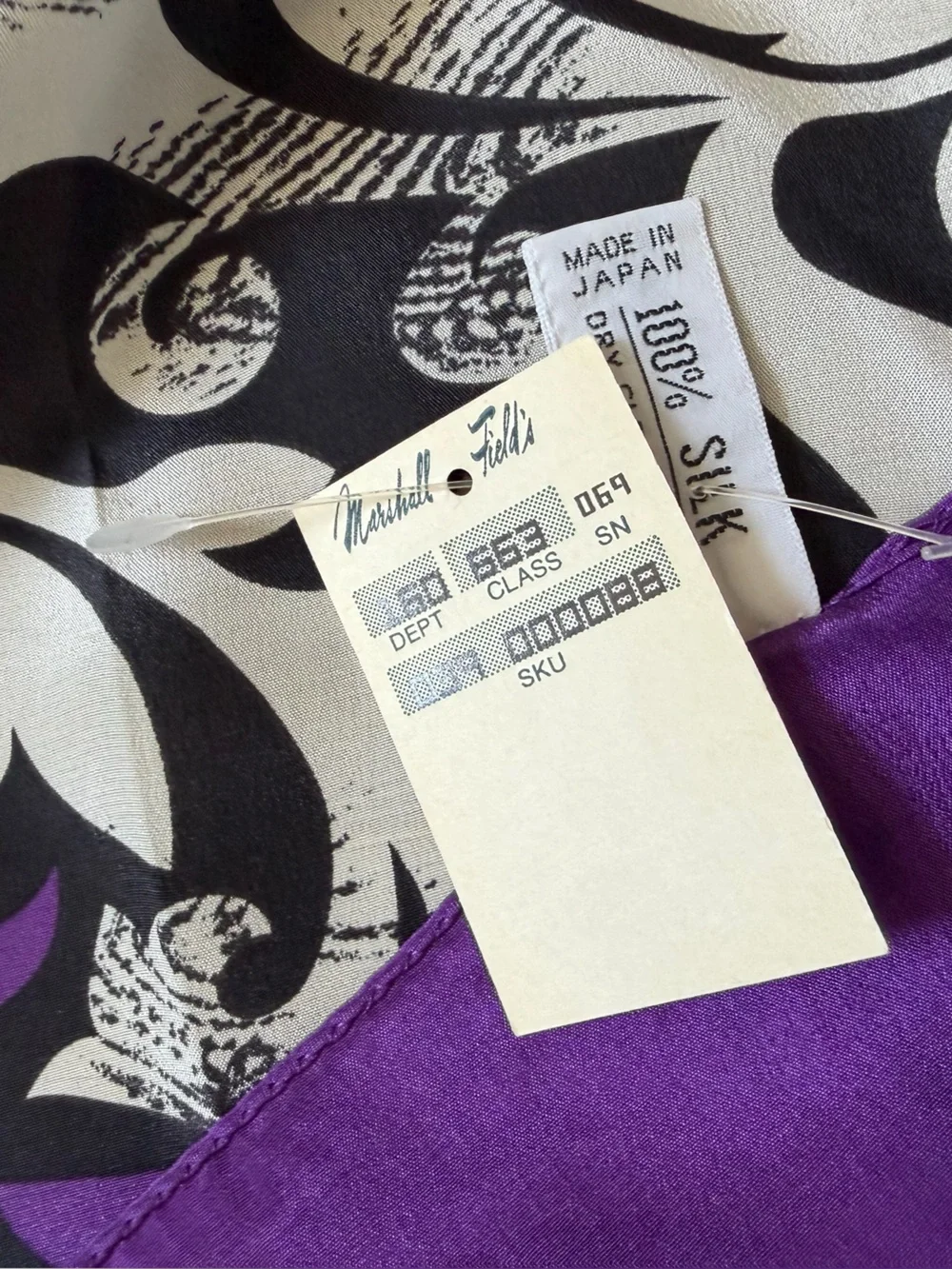 Vintage Christian Dior Silk Scarf Purple Black White Abstract Floral Vine Print